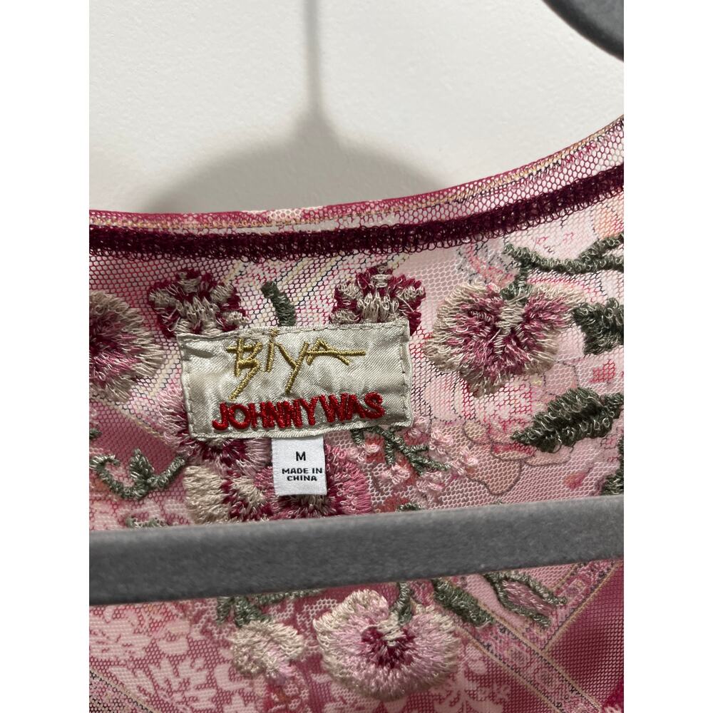 Johnny Was Cardinal Mesh Long Sleeve Embroidered Dress Sz M - Picture 4 of 13